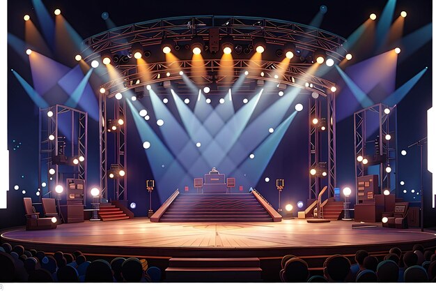 Free stage with lights lighting devices on a free srage