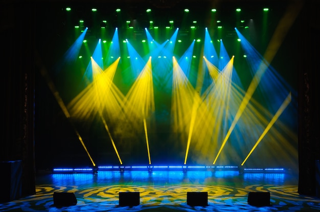 Photo free stage with lights, lighting devices. night show.