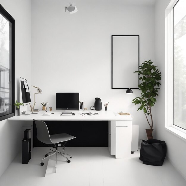 Photo free stylish desk and computer screen duo