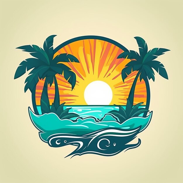 Free Summer Sunset tropical palm tree vintage summer background illustration Generative AI