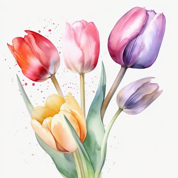 Free tulips flowers water color pastel white background generat ai