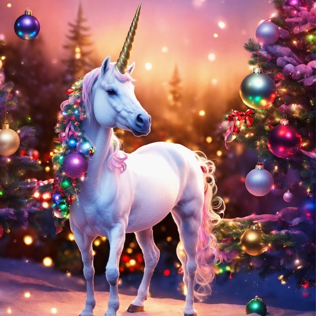 Free Unicorn Photo Within Christmas Background
