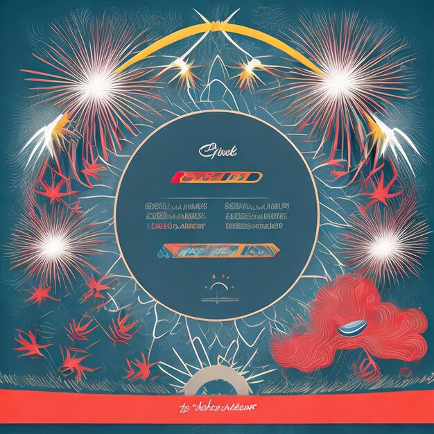 Photo free vector card template with fireworks and party horns