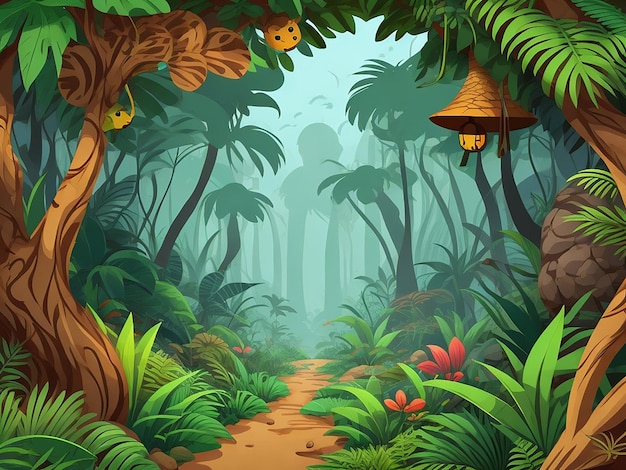 Photo free vector cartoon jungle background