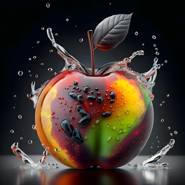 자유 터 다채로운 사과가 물 스플래시에서 Ai가 생성됩니다.
