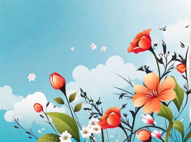 Free vector copy space spring floral background and blue sky