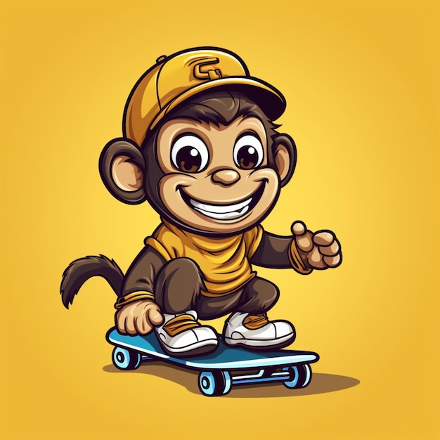 Free vector cute monkey playing skateboard cartoon vector icon illustration