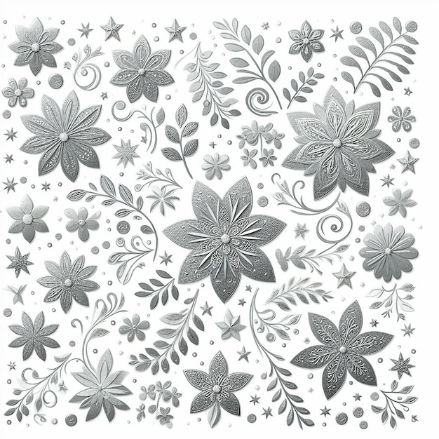 Photo free vector cute silver floral pattern on a white background