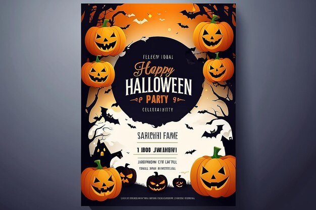 Фото Бесплатный вектор праздничный хэллоуин празднование вечеринки плакат шаблон с jackolanterns
