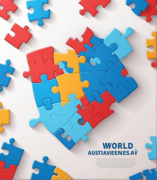 Бесплатная иллюстрация векторного плоского мира для осведомленности об аутизме с кусочками головоломки