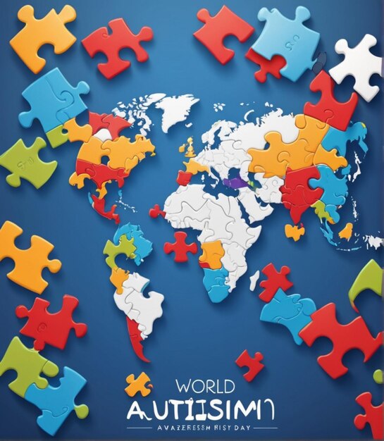 Free Vector Flat World Autism Awareness Illustration with Puzzle Pieces Autism Awareness Day Design