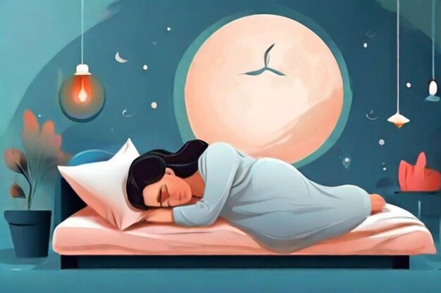 女性が眠っている世界睡眠の日を手で描いた無料のベクトル