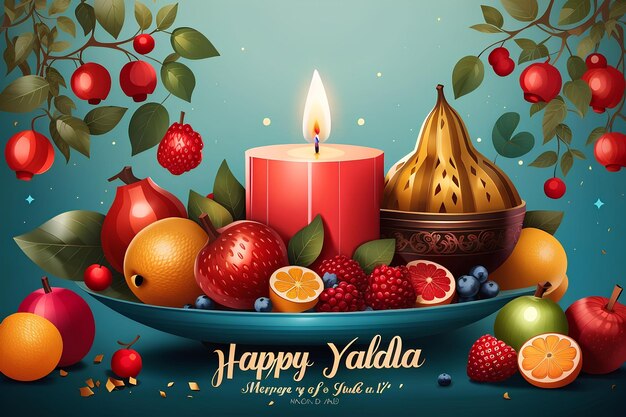 Photo free vector hand drawn yalda background with fruits and candle