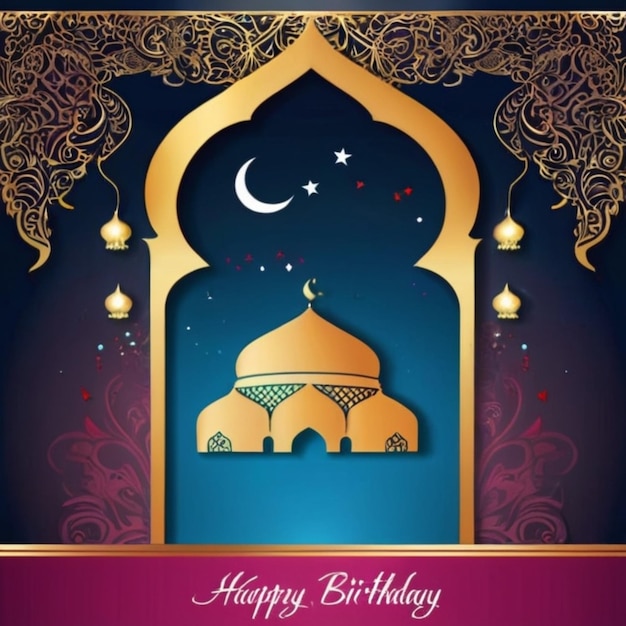 Free vector happy Birthday cultural muslim festival wishes celebration card vector