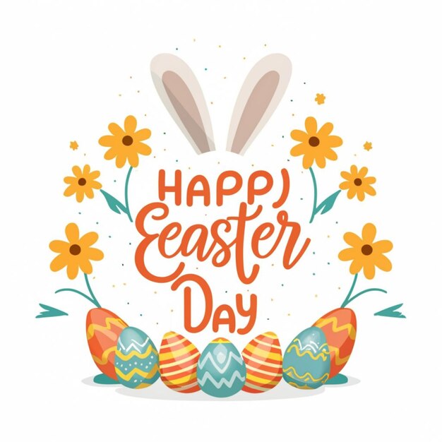 Photo free vector happy easter day with hand drawn design and cute easter bunny flaming color on white