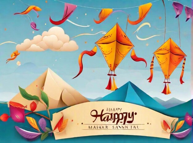 Free vector happy maker sankranti festival with two kite