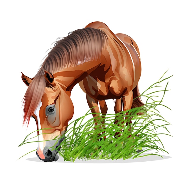 Free vector a horse eating grass in cartoon style