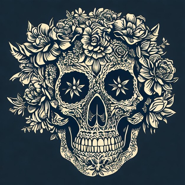 Free vector illustration of skull and flowers on tshirt