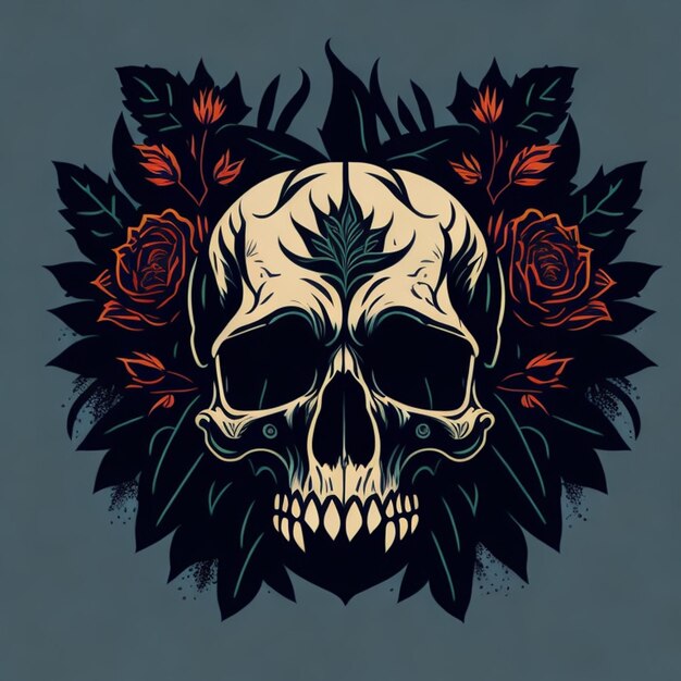 Free vector illustration of skull and flowers on tshirt