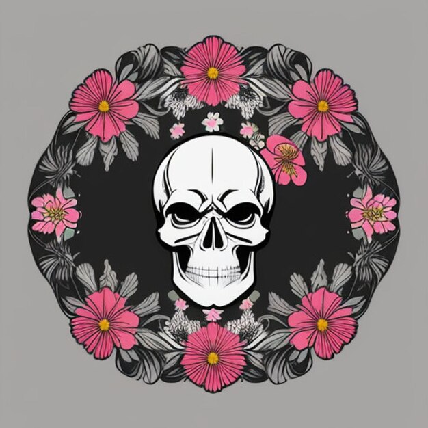 Photo free vector illustration of skull and flowers on tshirt