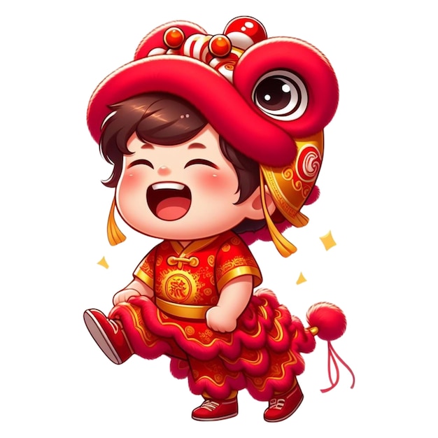 Photo free vector little kids cute use lion dance cloth