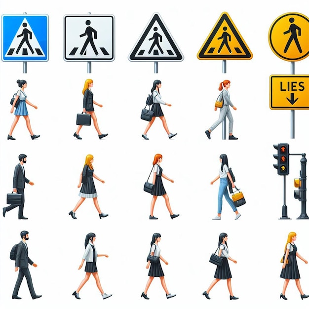 Free vector pedestrian crossing signs set