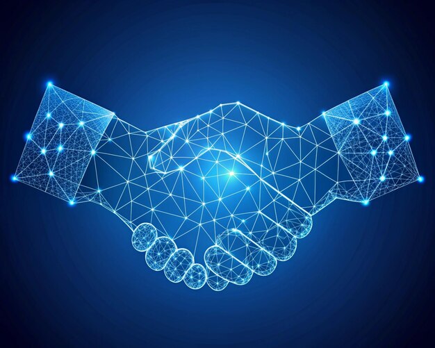 Photo free vector polygonal wireframe handshake abstract blue composition as symbol friendship and business partnership vector illustration