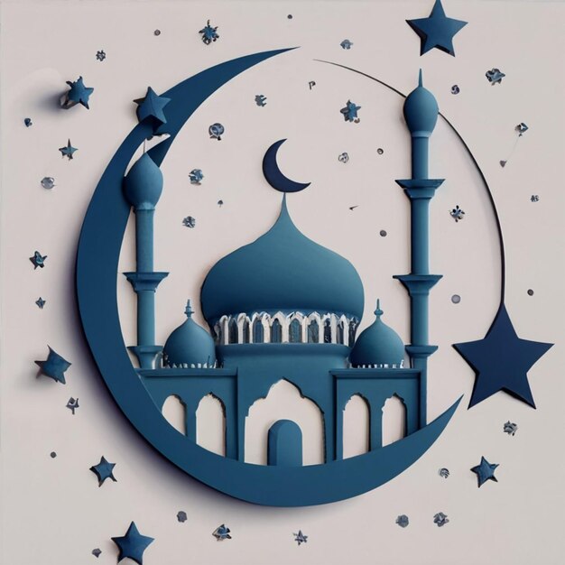 Free vector ramadan kareem islamic moon and mosque hanging lamps card design Related tags eid mubara