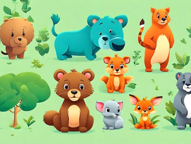 Free vector set of anthropomorphic animals images ai generated