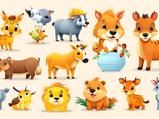 Free vector set of anthropomorphic animals images ai generated