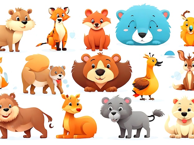 Photo free vector set of anthropomorphic animals images ai generated