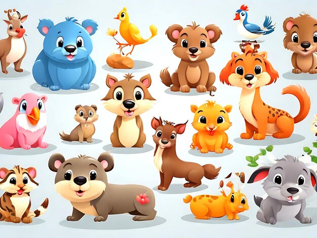 Photo free vector set of anthropomorphic animals images ai generated