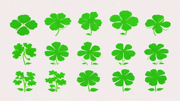 Фото Свободный векторный набор из десяти листьев клевера в плоском стиле