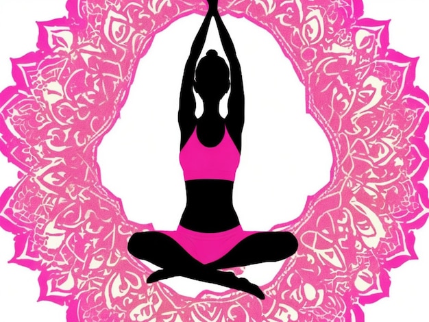 Photo free vector silhouette of a female in yoga pose against mandala design