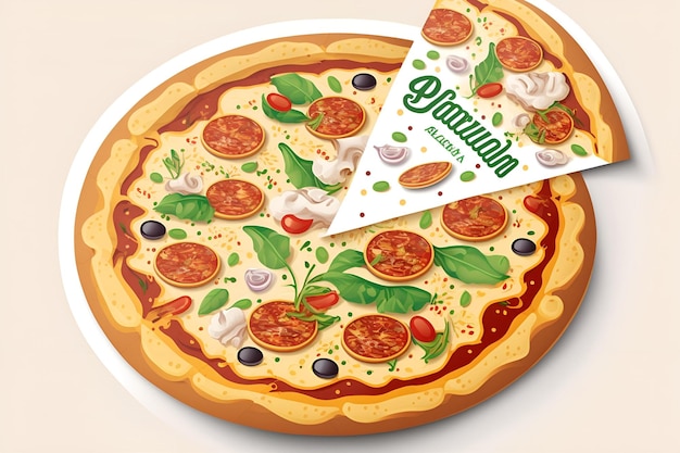 Free vector sticker template with pizza isolated white