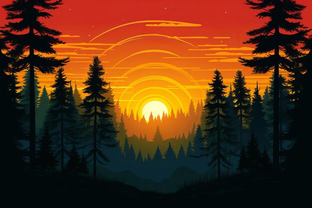 Free Vector sunset in the forest beautiful landscape background Generative AI