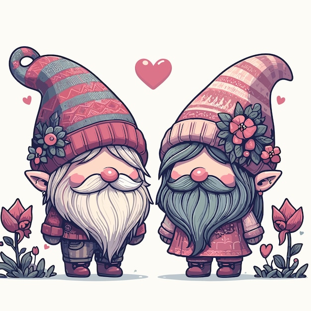 Free vector valentine romantic gnome couple