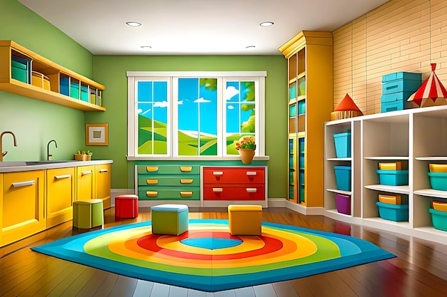 Free vector vibrant colorful cartoon indoor background for a children's playroom