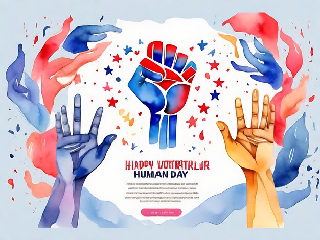 Free Vector Watercolor International Human Rights Day Landing Page Template with Hand Illustrations