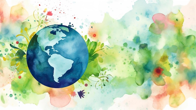 Free watercolor earth day background generat ai