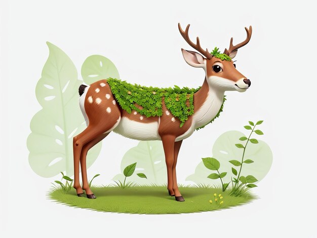 Free Whimsical Adorable Deer and Baby Cartoon in Greenery Generative AI