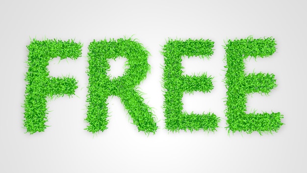 Free written with 3D green grass on a white background Concept