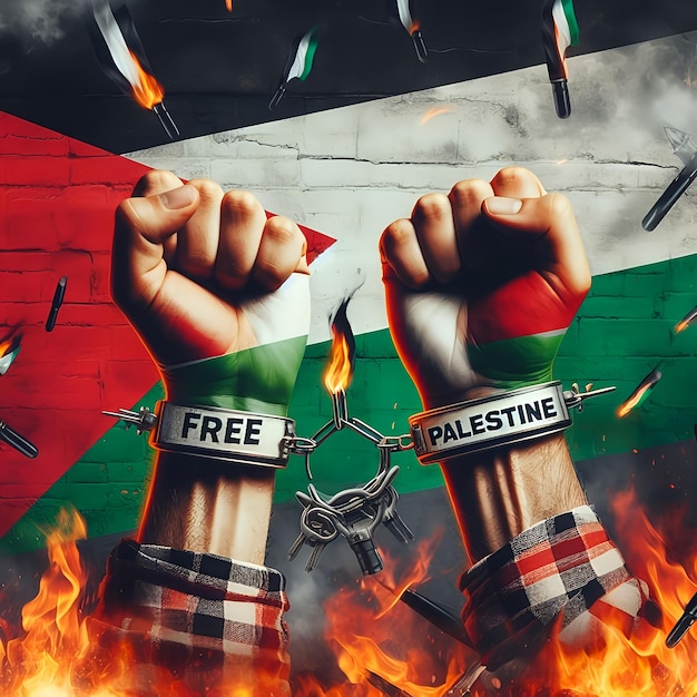 Фото Образ протеста за свободу с палестинским флагом свободная палестина