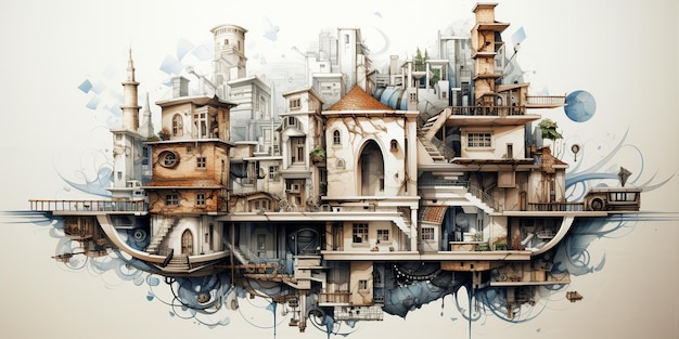 Freeform doodle art infuses architecture with playfulness and character Sketches come alive reflecting a creative perspective on buildings AI Generative AI