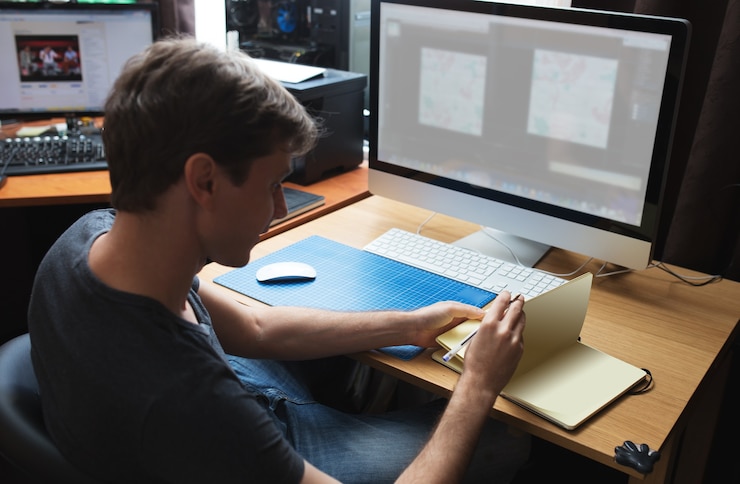 Photo freelance developer or designer working at home