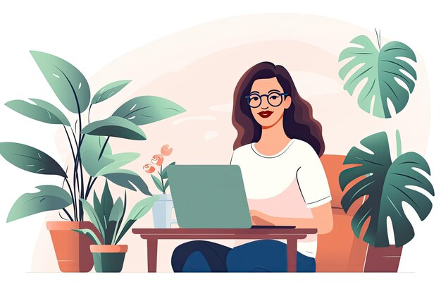 Photo freelance woman in glasses typing at laptop and working from home office