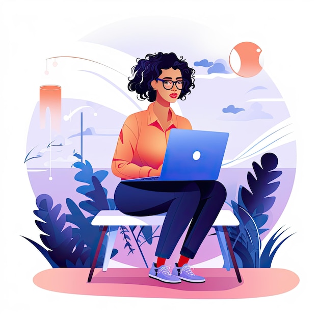 Photo freelance woman working on laptop at home freelance remote work freelance vector illustration