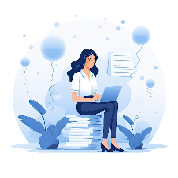 Photo freelance woman working on laptop at home freelance remote work freelance vector illustration