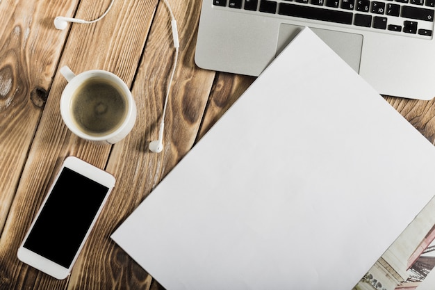 Freelance working environment view of wooden Desk