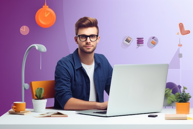 Foto foto di un uomo freelance per la landing page ai generativa